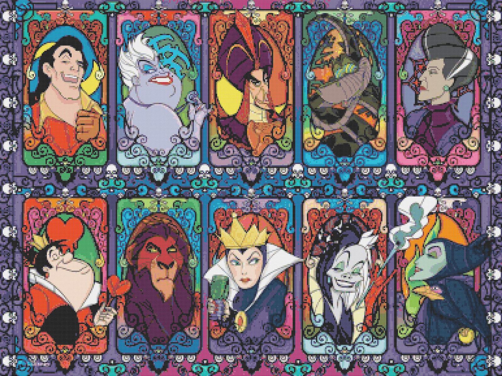 counted cross stitch pattern Disney villains embroidery 386x289 stitches BN2038