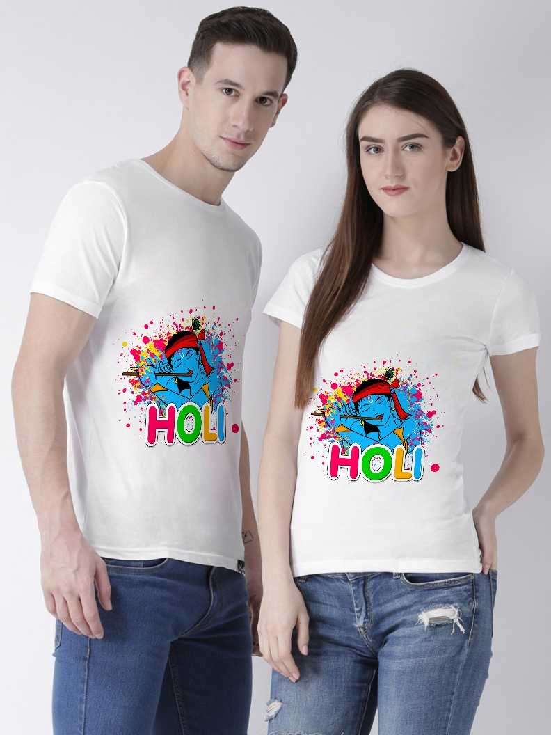 Holi special tshirt  party wear Indian women playing Holi white tunic