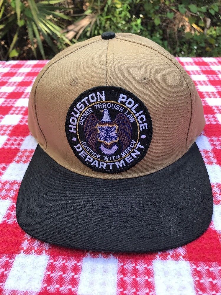Vtg Houston Texas Police Department Snapback Black & Tan Trucker Cap Hat Cop Law Hats