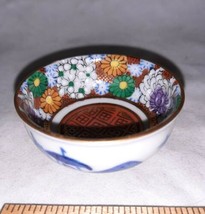 Antique Salt Cellar Dip Japan Hand Painted Gold Floral Blue White Outsid... - $12.99