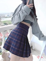 Woman Girl Pleated Plaid Skirt College Style High Waist Pleated Plaid Skirt Plus image 7