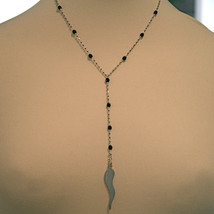 .925 SILVER RHODIUM NECKLACE WITH BLACK ONYX AND HOT PEPPER, 17.32 IN LENGHT image 1