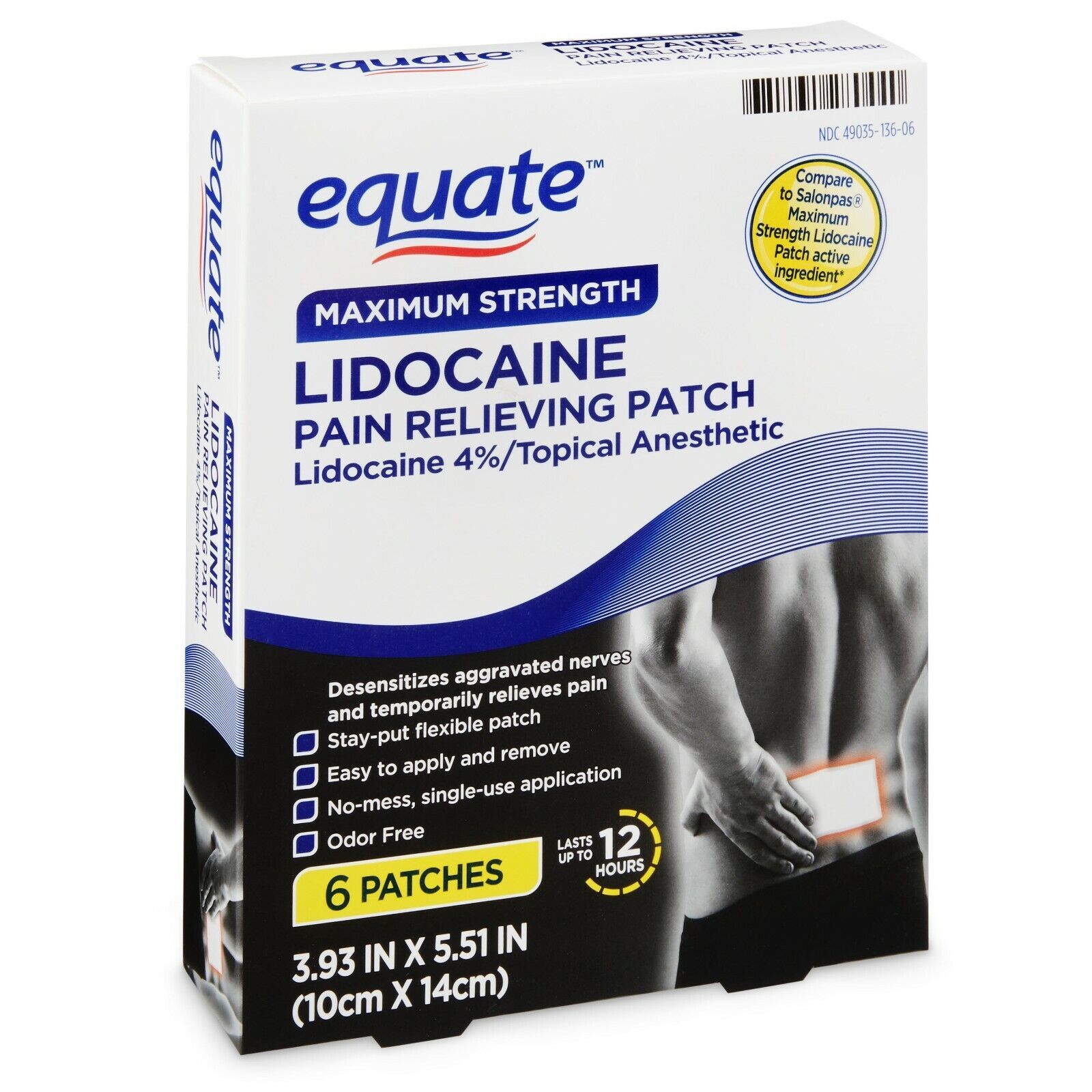Equate Lidocaine Pain Relieving Patch 6 Patches Topical Anesthetic