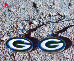 Green Bay Packers Silver Dangle Earrings, Sports Earrings, Football Fan Earrings - $3.95