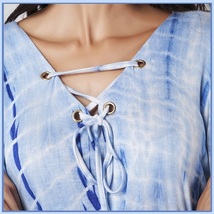 Loose Irregular Hem Tie Dye Long Sleeve Deep V Neck Lace Up Eyeletts Mini Dress image 3