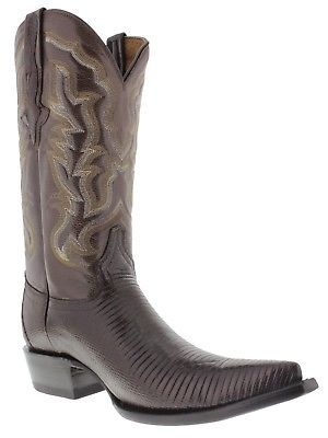 MEN'S RODEO COWBOY BOOTS LIZARD PRINT LEATHER WESTERN SQUARE TOE BLACK  BOTAS