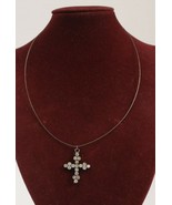 Rhinestone Cross Necklace on Silver Steel Chain Adjustable Bling NY Design - $6.31
