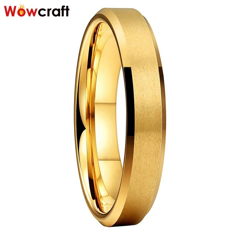 4mm Gold Tungsten Wedding Rings for Women Engagement Band Matte Finish Comfort F