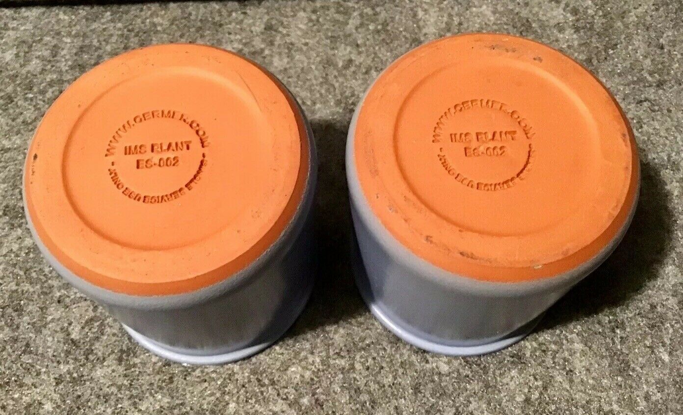 (2) La Fermiere Periwinkle Blue Terra Cotta Pottery Yogurt Pots Other