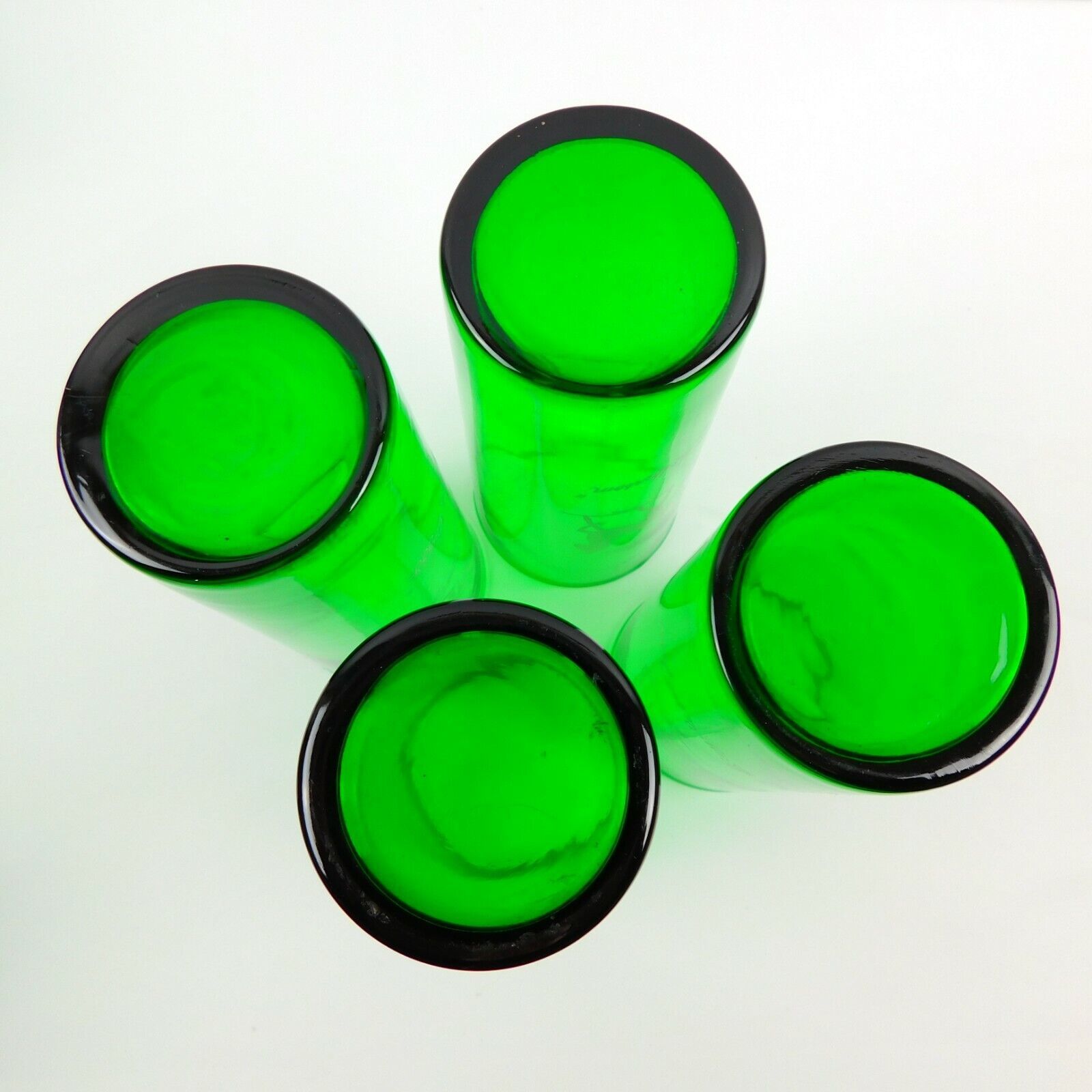 Set of 4 Vintage Open Sleigh, Gas Buggy, Bicycle Green Glass Tom