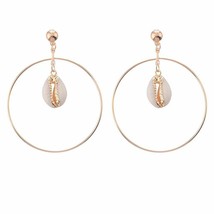 Stud Earrings Hollow Geometric Women Round Big Circle Cowrie Shell New S... - $9.87
