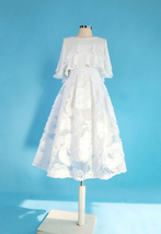 Women White Flower Midi Skirt Outfit Summer High Waisted Floral Party Skirts image 6