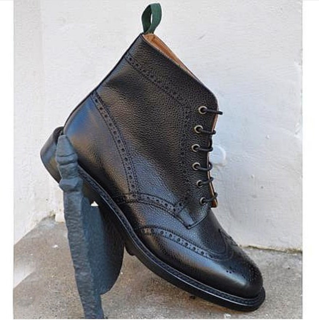NEW Handmade Mens Black Ankle High Lace up boot, Men's Leather Wing Tip Fashion