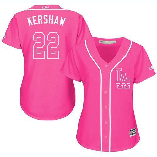 Women's Los Angeles Dodgers 22 Clayton Kershaw Pink Fashion Baseball