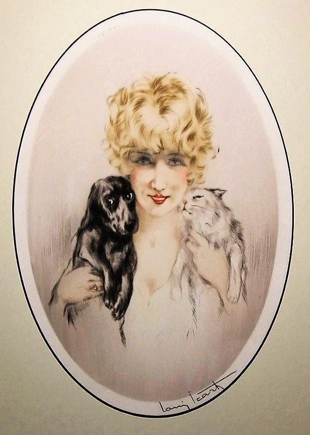 Black poodle dog blonde lady negligee in bed Art Deco 5 x 7 photo print