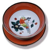 Vintage Noritake Japanese Footed Finger Bowl & Saucer Bird & Flowers Painted