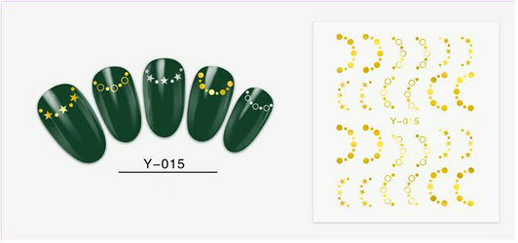 Nail Art 3D Decal Stickers White Golden Dots Patterns Lines Y-015