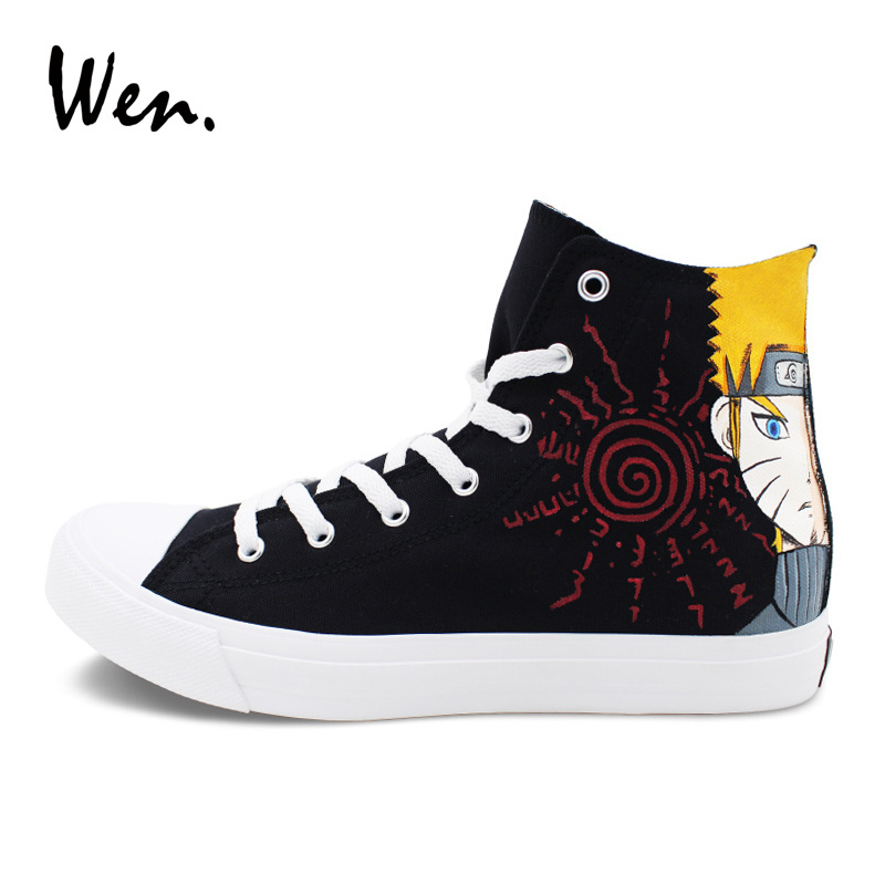 Wen Graffiti Anime Shoes Design Naruto Uzumaki Gaara Hand Painted Canvas Sneaker