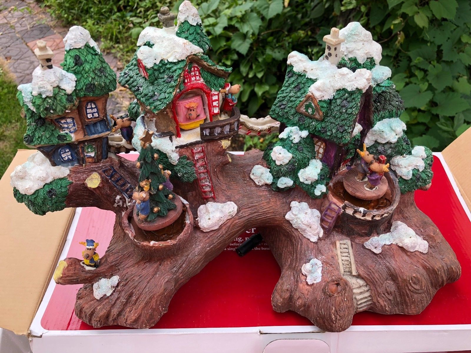 Holiday Living 8.5" Fiber Optic Moose Village Christmas w Box