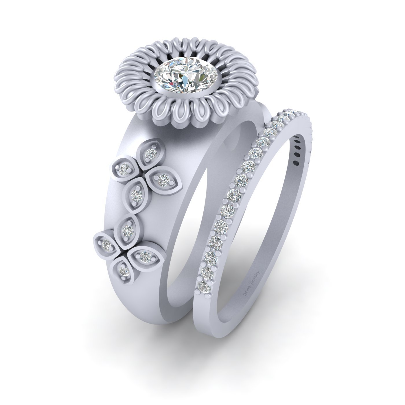 5mm Half Carat DEF White Moissanite Floral Art Nouveau Wedding Ring Set For Her