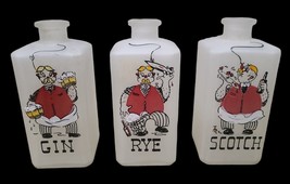 Vintage 3 Decanters Bottles Gin Rye Scotch Barware Frosted Glass Liquor Bar 32oz image 1