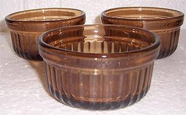 Vintage Anchor Hocking (3) Brown Color Ribbed Collectible Glass Custard Bowls US - $29.99