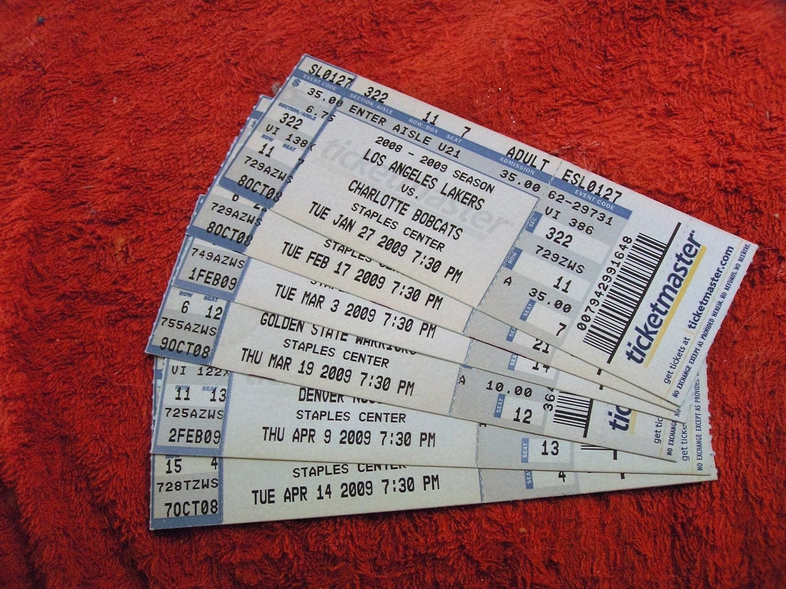 LA Lakers Ticketmaster Ticket Stubs 20062009 Assorted 1.99 Each