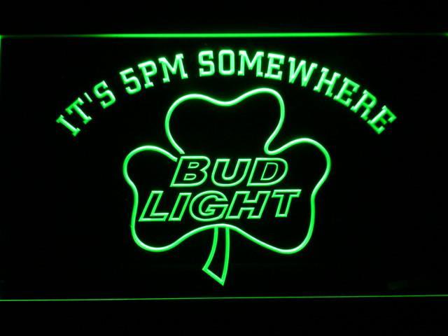 Bud Light Shamrock It's 5pm Somewhere LED Neon Sign home decor crafts