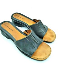 Hush Puppies Navy Blue Leather Slide Sandals 1&quot; Block Heel Women&#39;s Size ... - $15.79