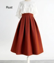 Rust Color Wool Midi Skirt Outfit High Waist A-line Winter Midi Party Skirt image 12