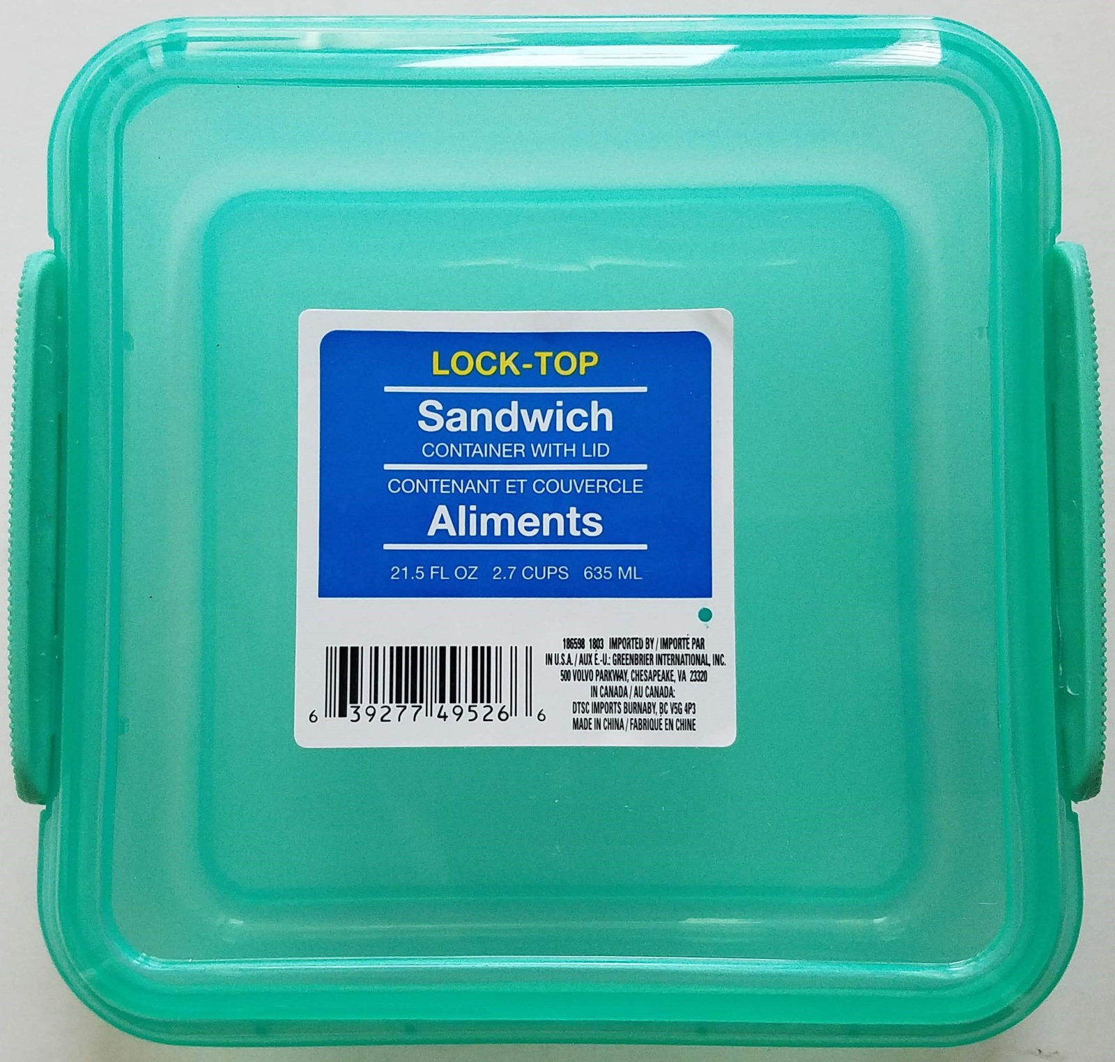 LockTop Reusable Sandwich Containers w Lids Plastic 1/Pk, Select Color Lunchboxes & Bags