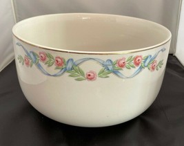 Hall&#39;s Large Mixing Bowl Pink Flower With Blue Ribbon - $24.75