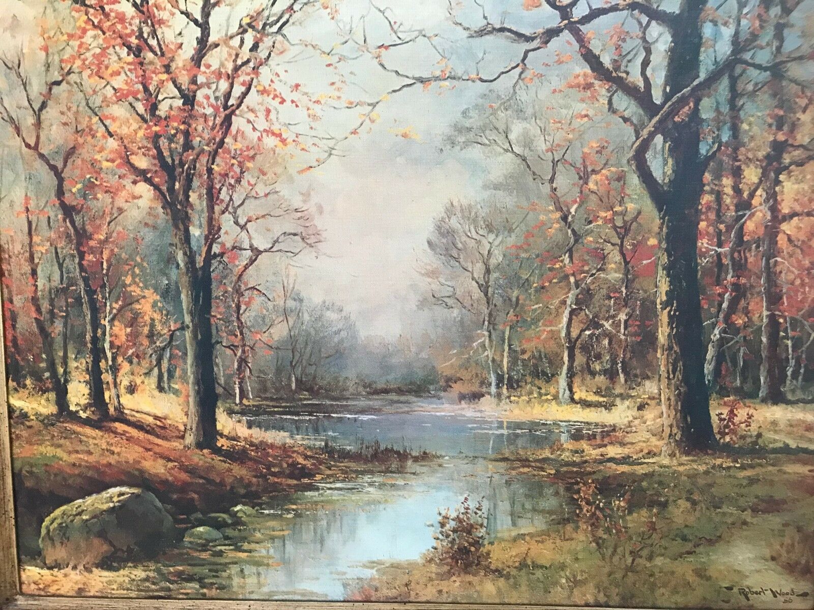 ROBERT WOOD Vintage 1956 MODERN IMPRESSIONIST AUTUMN LANDSCAPE GALLERY