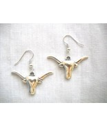 RODEO LONGHORN CATTLE BULL BOVINE COWGIRL UP ALLOY SILVER CHARM EARRINGS - $5.99