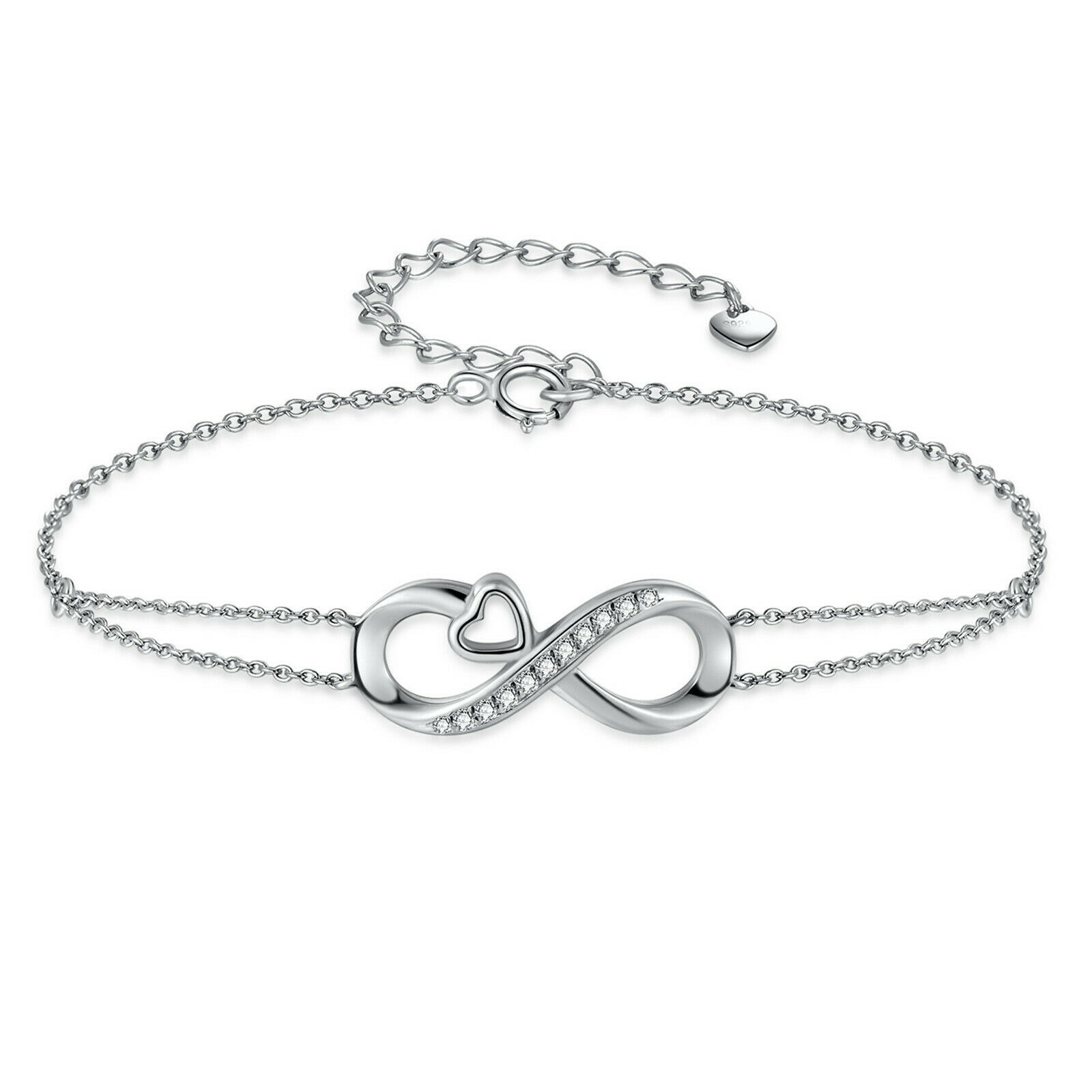 Sterling Silver Adjustable Infinity Love Heart Bracelet Women Gifts