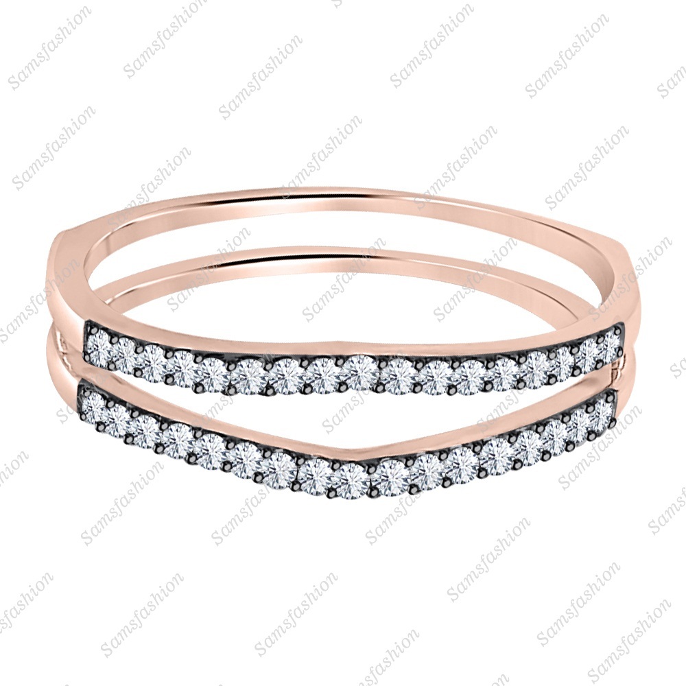 14k Rose Gold Over White CZ Diamond Guard Wrap Enhancer Engagement Band Ring
