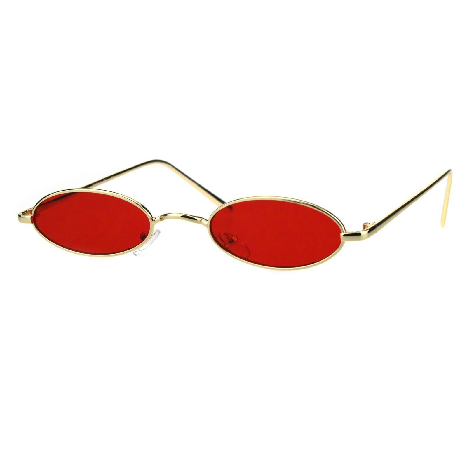 Thin Skinny Oval Sunglasses Gold Metal Small Frame Wide Bridge Low Fit Uv 400 Sunglasses 