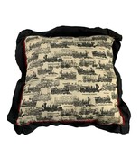 Vintage Train Locomotive Throw Pillow White Red Black Ruffle Retro 19.5&quot;... - $28.71
