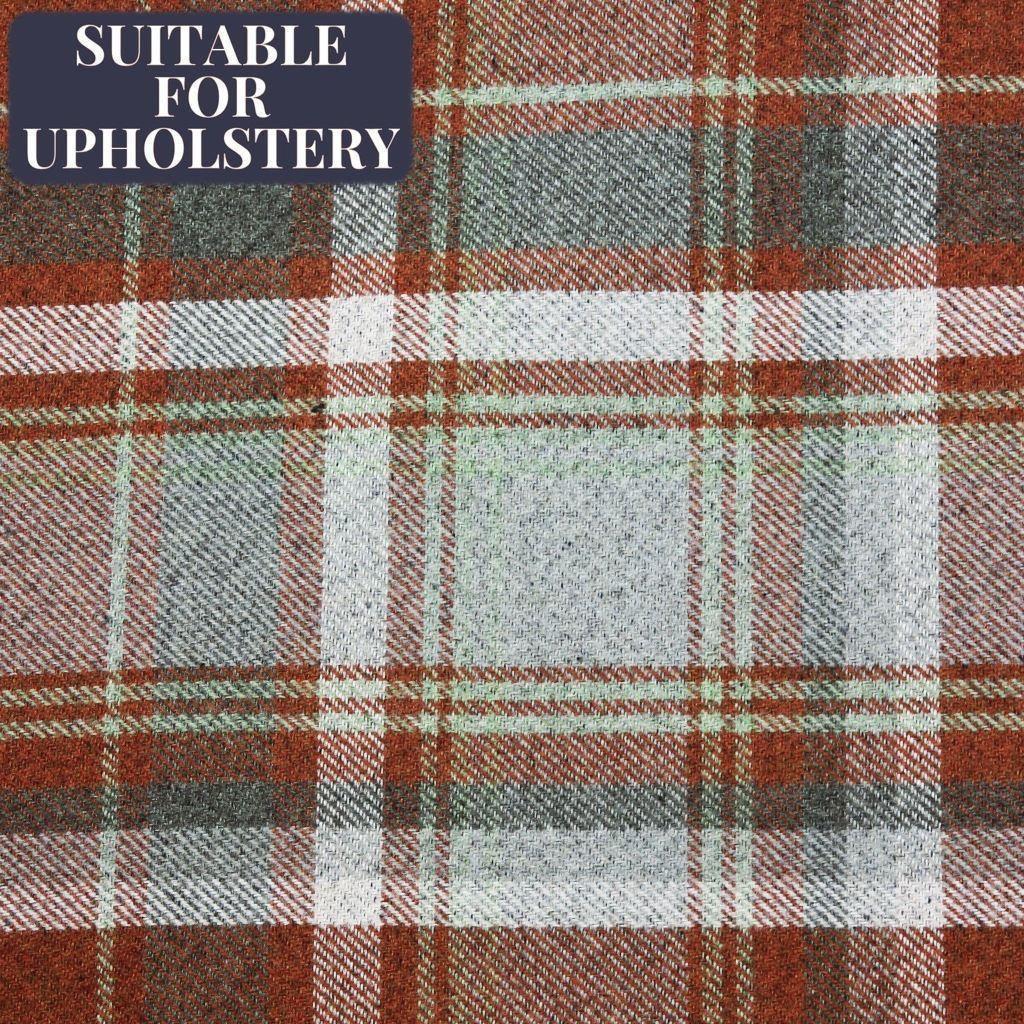 McAlister Textiles Heritage Tartan Burnt Orange + Grey Curtain Fabric