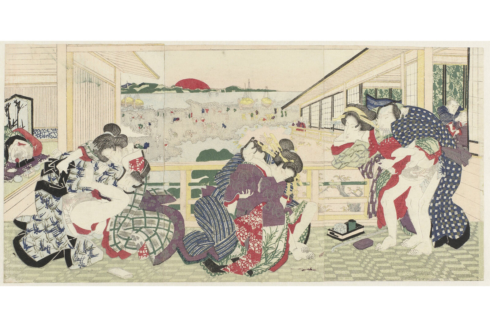 Erotica Japanese Shunga Loving Couples On Porch Kunisada Utagawa C 1840 Posters And Prints