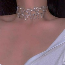 New Korea Fashion Luxury Rhinestone Heart Tassel Choker Necklace For Women Bling - $11.89