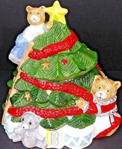 Omnibus Holiday Teddy Bears Cookie Jar Fitz & Floyd 10" Tall - $19.62
