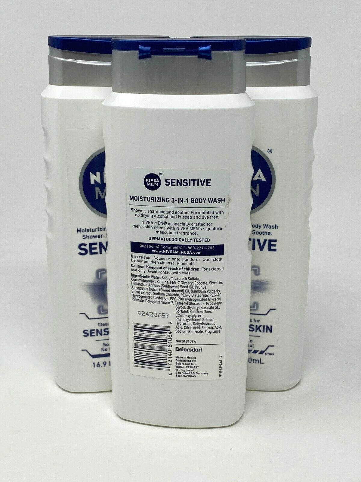 NEW! (3PACK) Nivea For Men SENSITIVE Body Wash No Alcohol 3in1