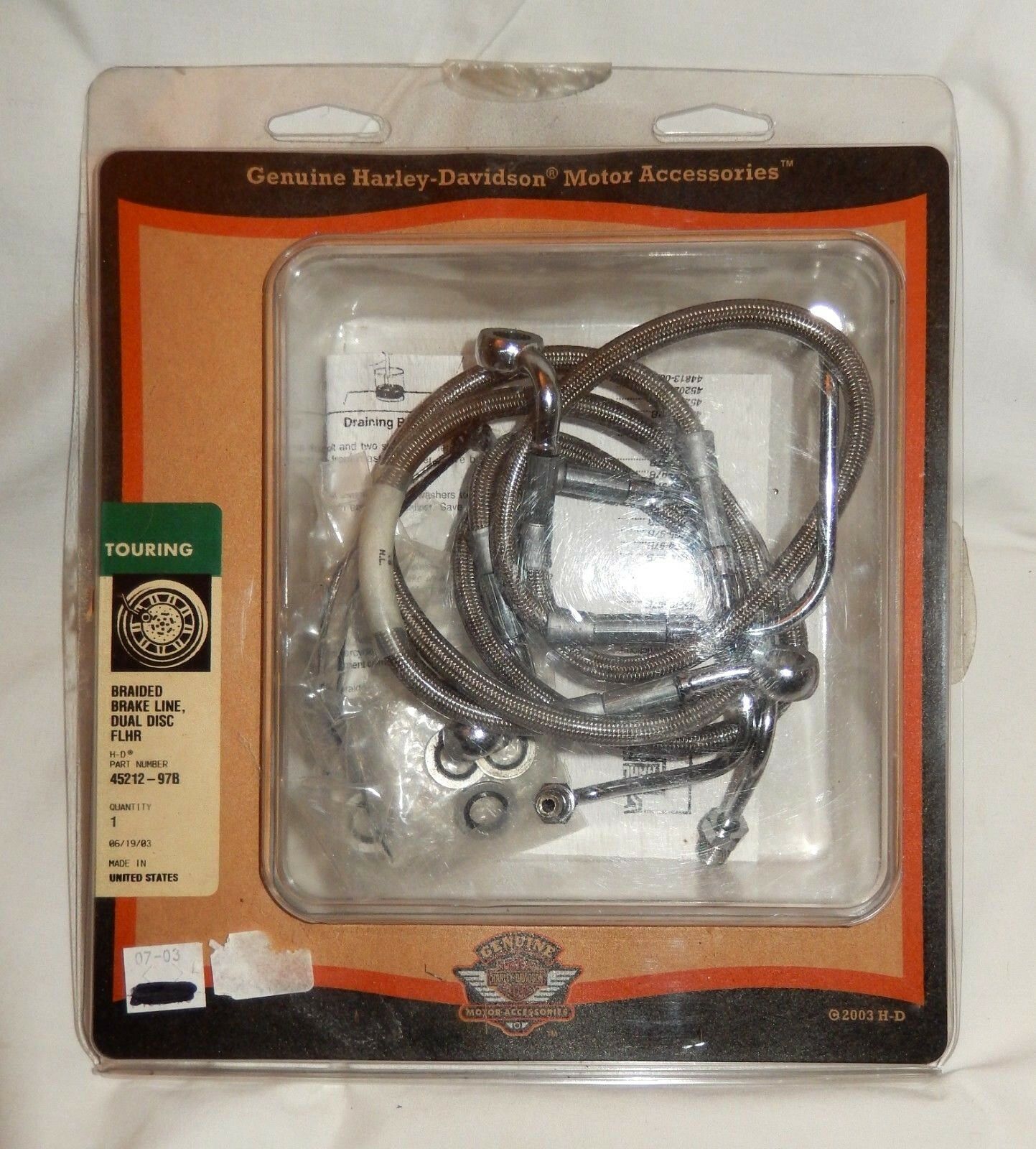 New NOS Harley Davidson Braided Brake Line Kit Dual Disc FLHR 45212 97B