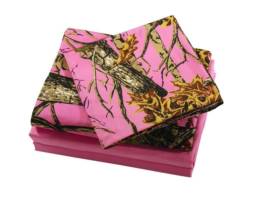 The Woods Pink Camouflage Camo Super Soft Bed Sheet Set All Sizes on