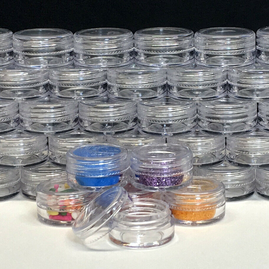 50 Small Plastic Cosmetic Containers Makeup Jars Pot Clear Lid 3 Gram