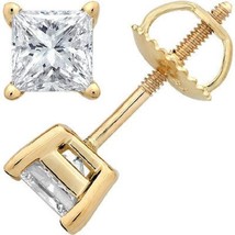 1.10Ct Princess Cut Solitaire Brillaint Stud Earring 14k Yellow Gold Screw Back - $50.25