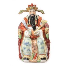 Chinese Fu Lu Shou Porcelain Statue Figurine Hand Painted 10&quot; Mid-Centur... - $197.01
