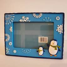 Penguin Photo Frame, Blue Resin with Snowflakes, 4x6 photo image 2