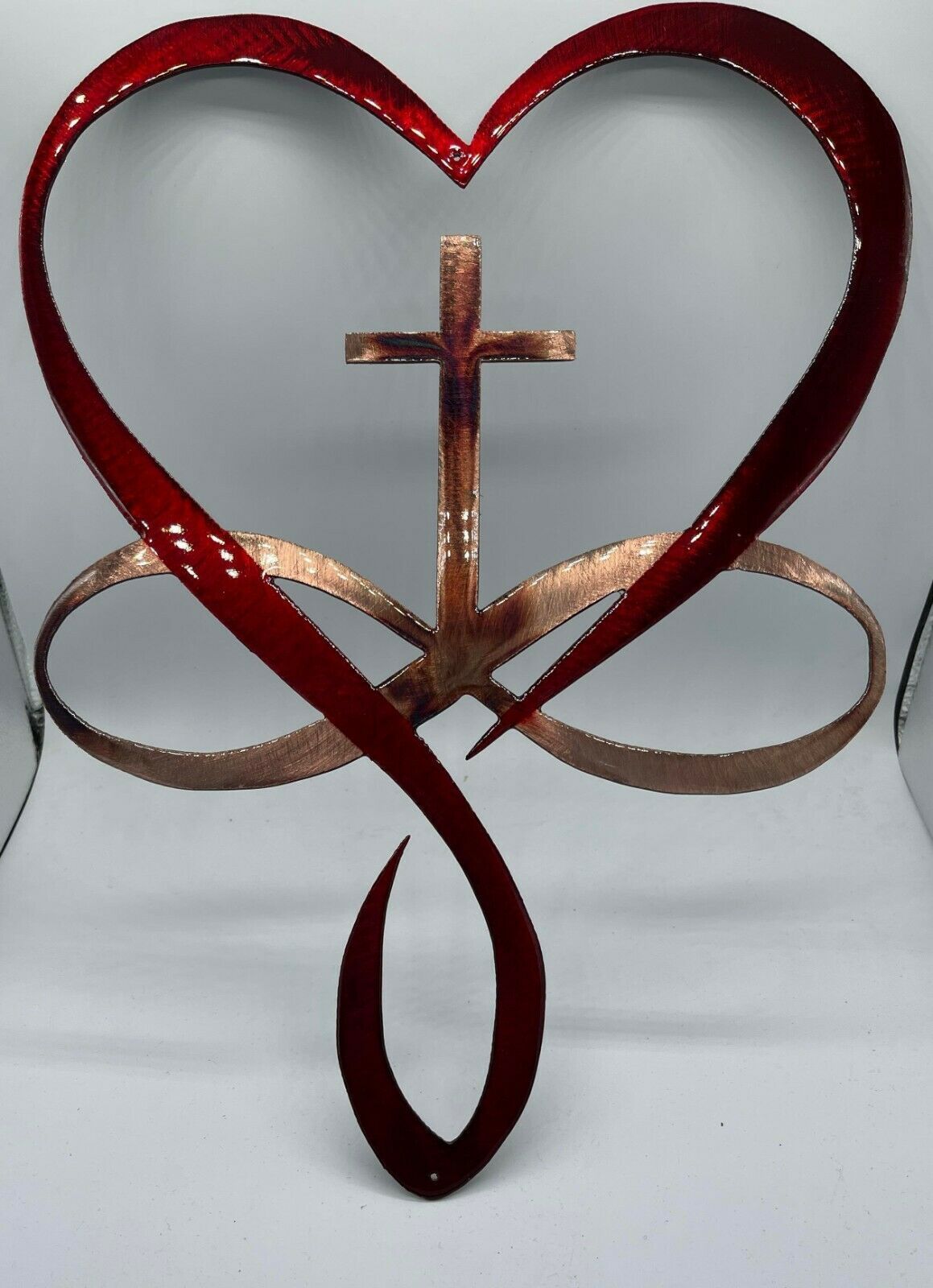 Primary image for Heart Cross Infinity Symbol Metal Wall Art 2 Toned  Red Heart 15" x 11 1/2"
